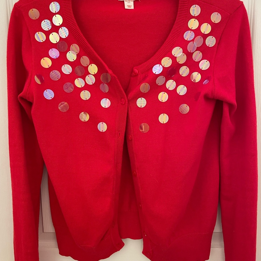 Red Sequin Embellished Women's Sweater